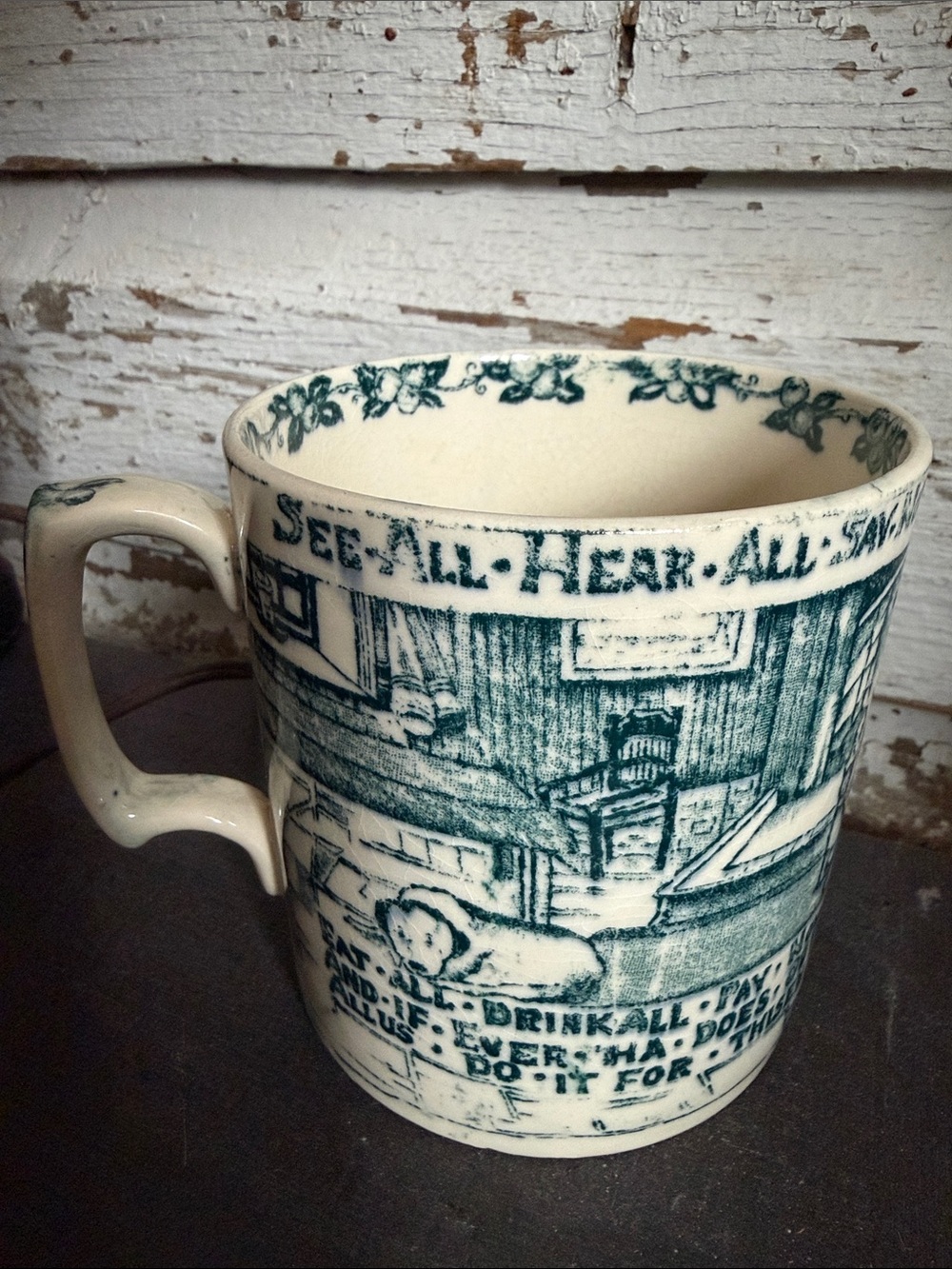 Vintage Yorkshireman's Advice To His Son Green Transferware Tankard Mug